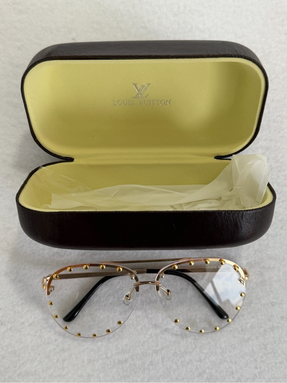 Fashion Women's Gold Rimless Studded Sunglasses - Gold/Black